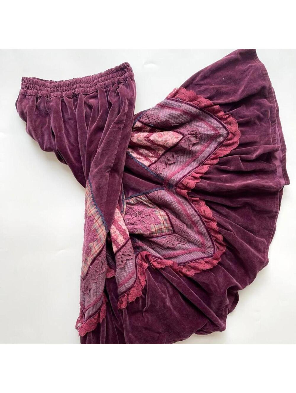 Purple velvet maxi skirt with design